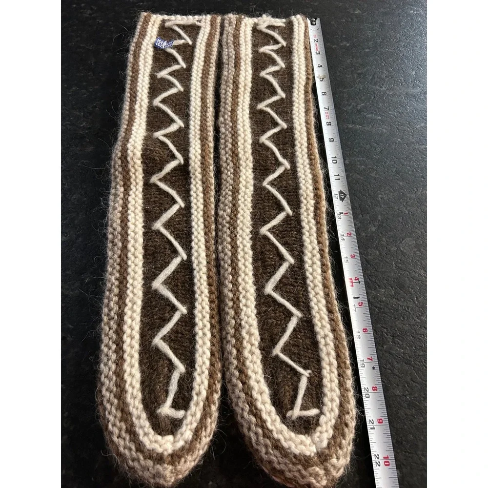 Icemart Iceland Wool Socks Hand Knit Brown Cream Zigzag Knee High Heavy Chunky